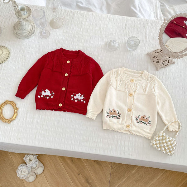 Arrival Baby Girls Comfortable Rabbits Embroidery Pattern Knitted Long Sleeves Cardigan