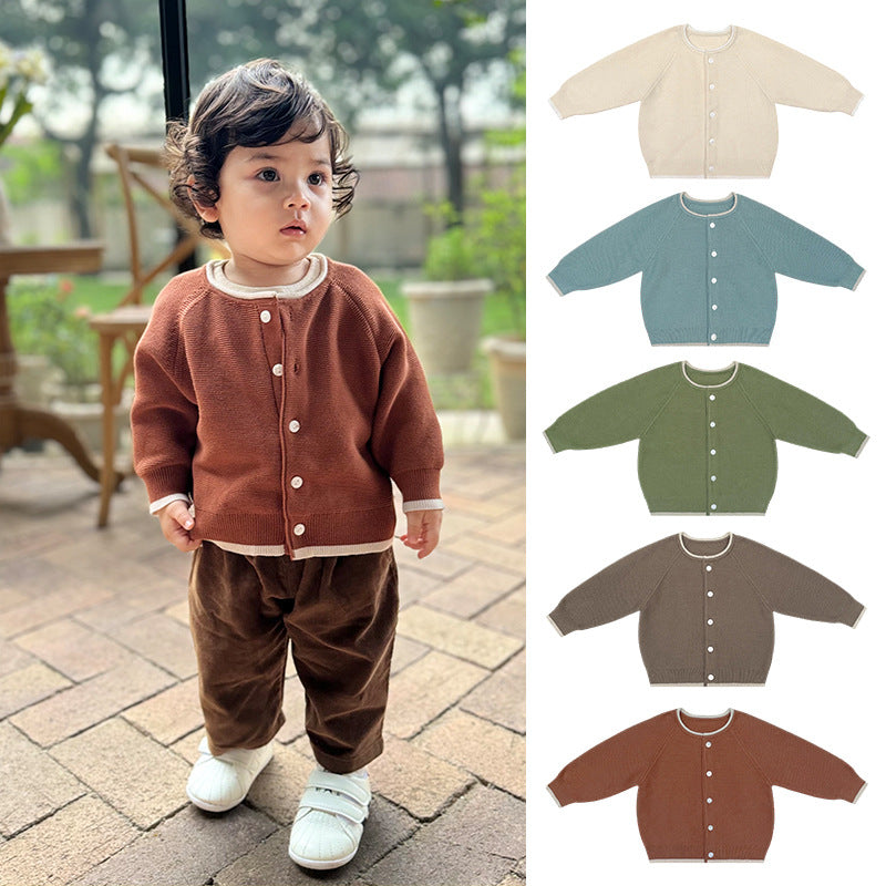 Autumn New Arrival Baby Kids Unisex Comfortable Plain Knitted Long Sleeves Cardigan