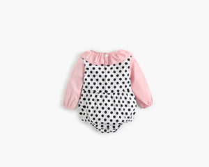 Baby Girl Polka Dot Pattern Ruffle Collar Design Long Sleeves Bodysuit Onesies