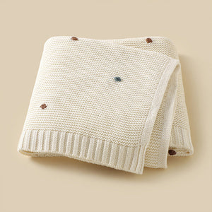 Hot Selling Knitted Solid Color Baby Blanket With Hand-Embroidered Pom Poms: Spring/Summer Collection