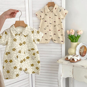 Summer New Arrival Short Sleeves Turn-Down Collar Dinosaur/Star Pattern Baby Rompers