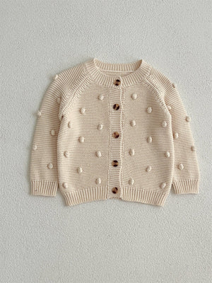 Autumn New Arrival Baby Kids Unisex Comfortable 3D Dots Tiny Balls Pattern Knitted Long Sleeves Cardigan