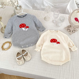 Arrival Autumn Baby Unisex Long Sleeves Mushrooms Jacquard Pattern Knitted Onesies