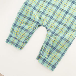 Baby Boy Classic Plaid Pattern Lapel Design Long Sleeve Rompers