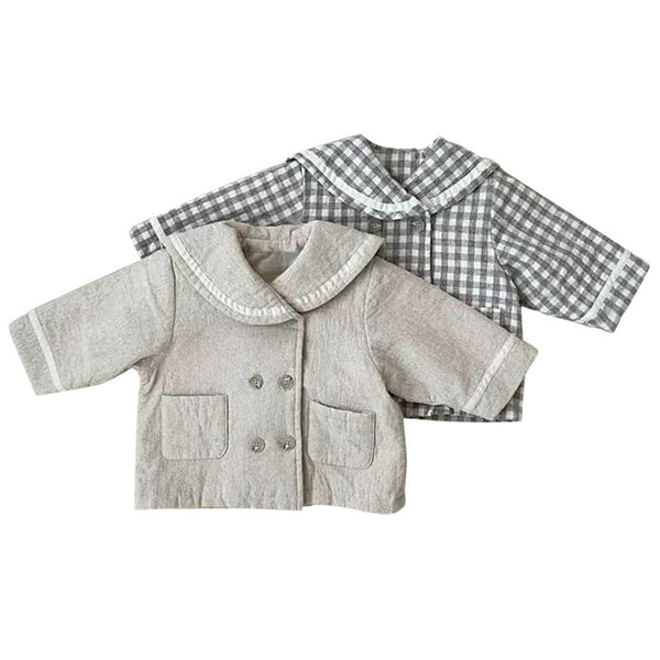 Baby Plaid Pattern Solid Color Lapel Design Cute Style Quilted Coat