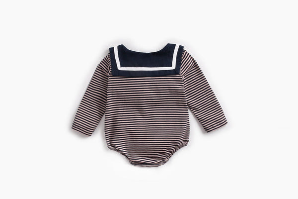 Baby Girl Striped Pattern Sailor Collar Design Fashion Long Sleeves Bodysuit Onesie