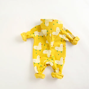 Baby 1pcs Cartoon Duck Print Button Front Rompers & Onesies With Triangle Hats