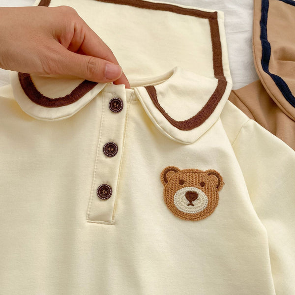 Baby Cartoon Bear Patched Pattern Cute Style Romper And Coat