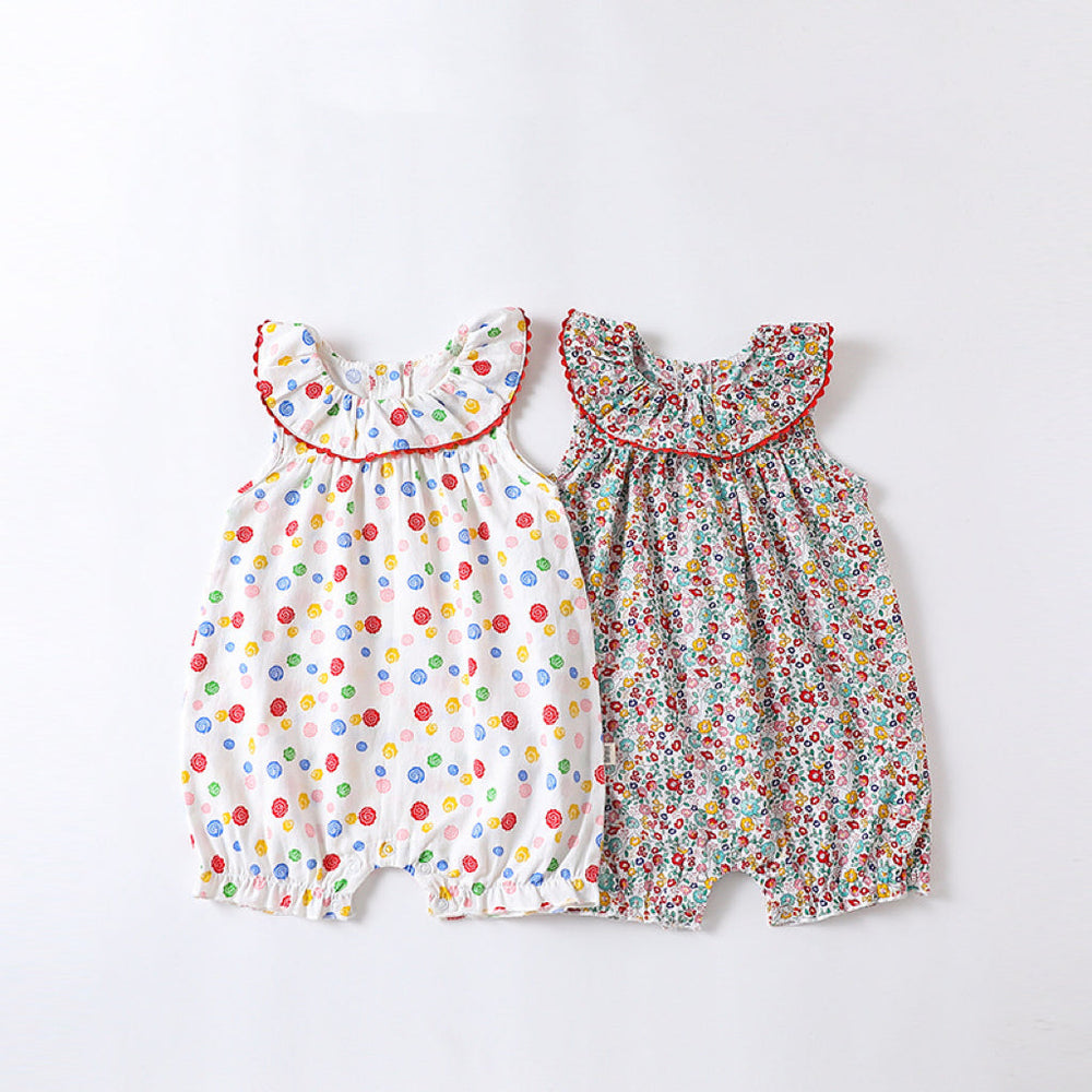 Baby Floral Pattern Ruffle Neck Sleeveless Rompers