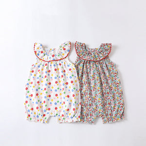 Baby Floral Pattern Ruffle Neck Sleeveless Rompers