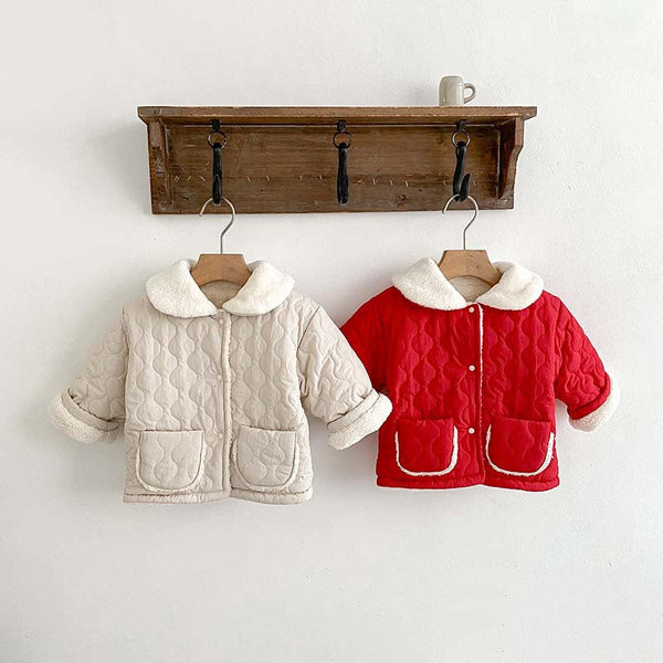 Arrival Baby Kids Girls Color Patchwork Single Breasted Thick Fleece-inside Coat