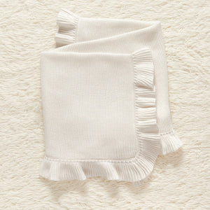 New Arrival Knitted Baby Blanket With Ruffle Trim Design: New Solid Color Pure Cotton Collection For All Seasons