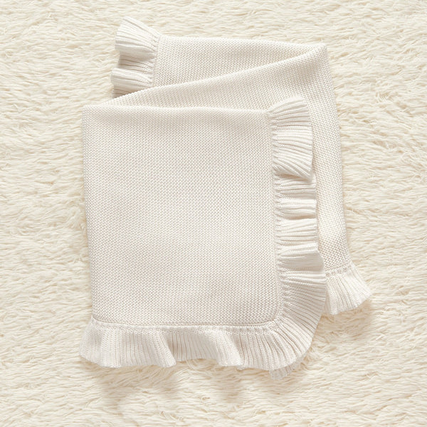 New Arrival Knitted Baby Blanket With Ruffle Trim Design: New Solid Color Pure Cotton Collection For All Seasons