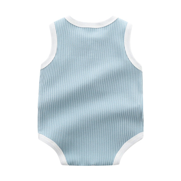 Baby Boy Solid Color Neck Buttoned Design Sleeveless Round Collar Onesies