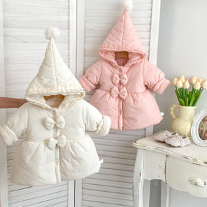 Arrival Baby Kids Girls Solid Color Single Breasted Hooded Thick Fleece-inside Coat