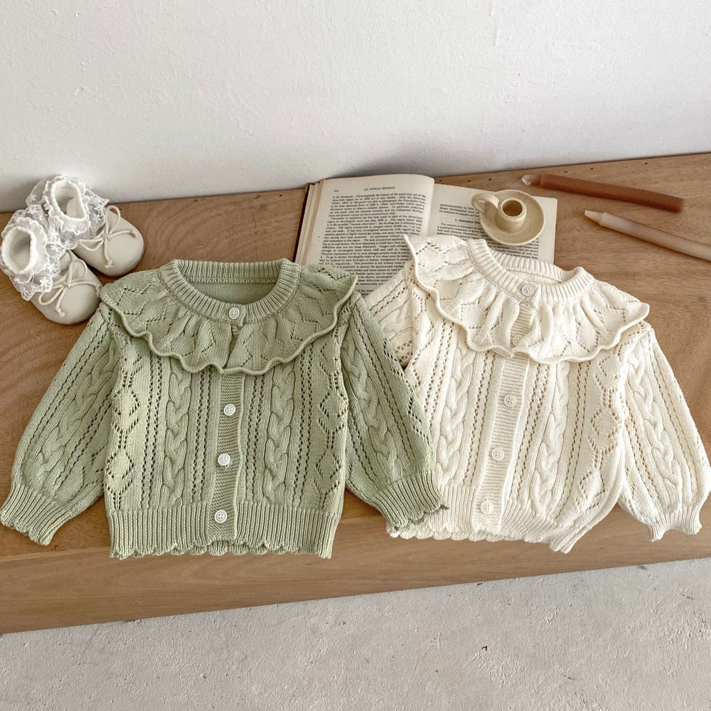 Autumn New Arrival Baby Kids Girls Comfortable Solid Color Jacquard Pattern Hollow-out Knitted Long Sleeves Cardigan