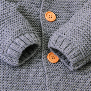 Baby 1pcs Cable Knitted Graphic Button Front Design Rompers With Hairball Patched Hat