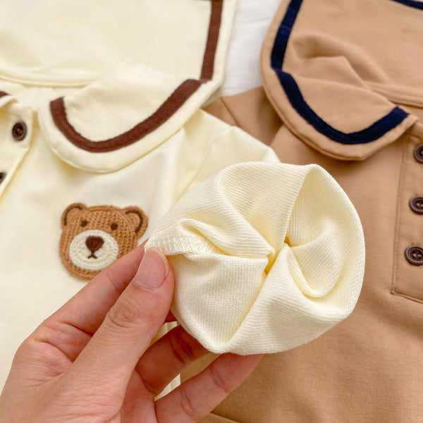 Baby Cartoon Bear Patched Pattern Cute Style Romper And Coat