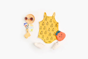 Baby Boy And Girl Cartoon Print Pattern Sleeveless Onesies In Summer