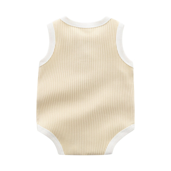 Baby Boy Solid Color Neck Buttoned Design Sleeveless Round Collar Onesies