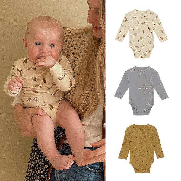 Baby Floral & Animals Graphic Envelope Collar Or Side Opening Design Bodysuit