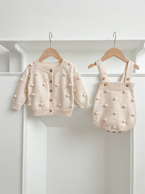 Arrival Autumn Baby Long Sleeves Solid Color Knitted Cardigan and Sleeveless Strap Bodysuits – Clothing Set