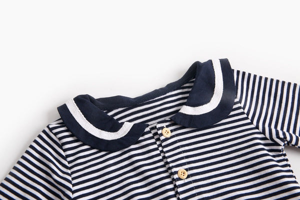 Baby Girl Striped Pattern Sailor Collar Design Fashion Long Sleeves Bodysuit Onesie