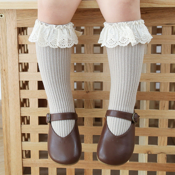 Baby Girl Solid Color Mesh Patched Design Princess Socks