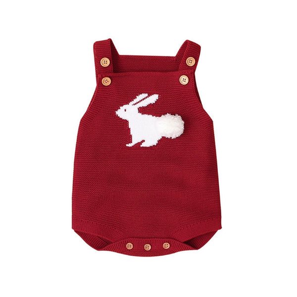 Baby Girl 1pcs 3D Bunny Embroidered Graphic Strap Knitted Onesies Bodysuit