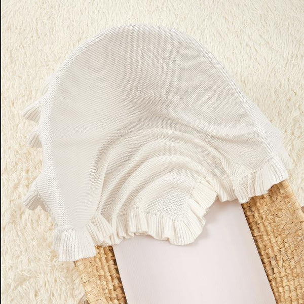 New Arrival Knitted Baby Blanket With Ruffle Trim Design: New Solid Color Pure Cotton Collection For All Seasons