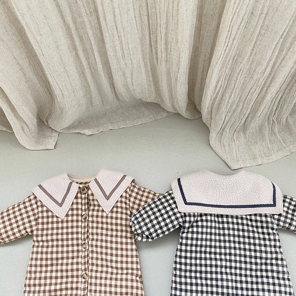 Baby 1pcs Plaid Pattern Lapel Design Quilted Warm Rompers