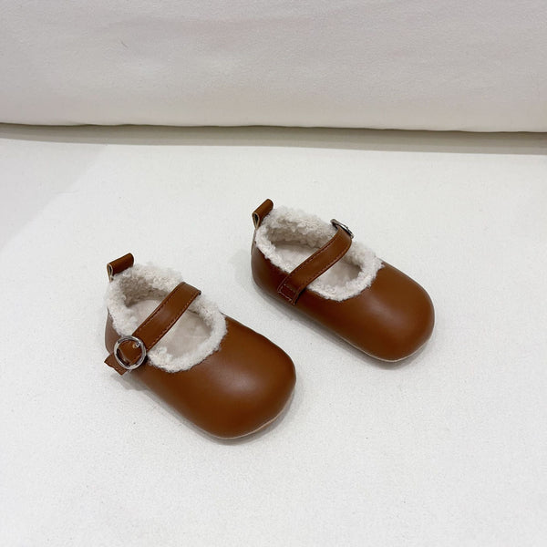 Ins Infant Baby Girl Solid Color Plush Warm Anti-Slip Shoes In Winter