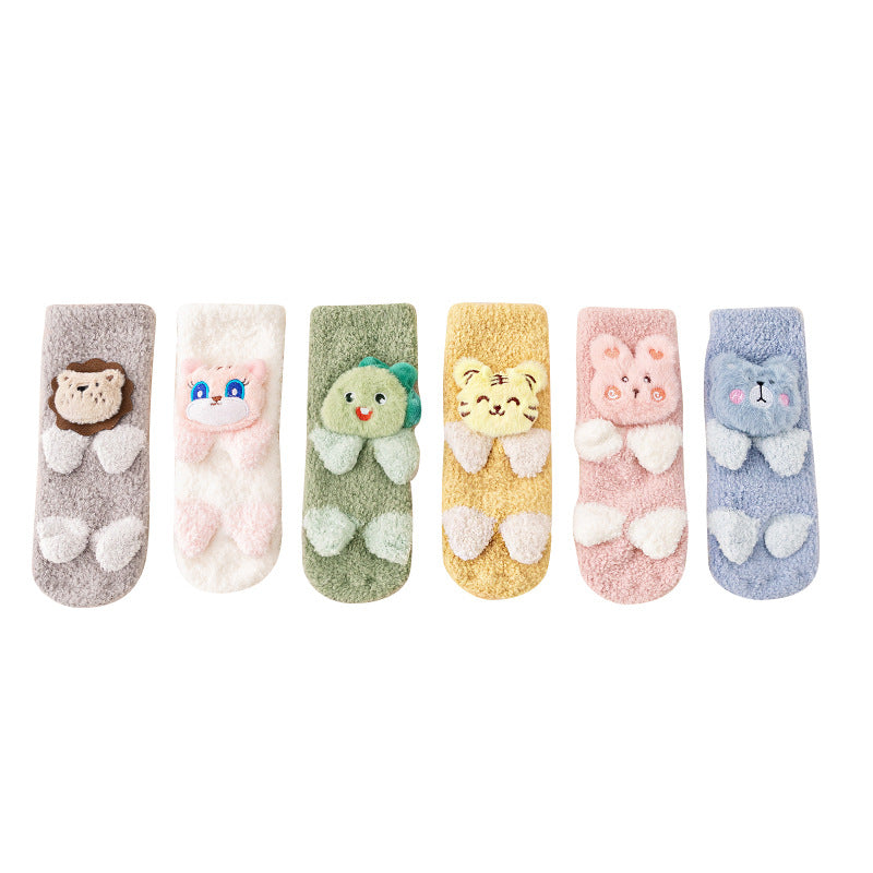 Baby Cartoon Animal Graphic Thermal Plush Design Long Tube Socks