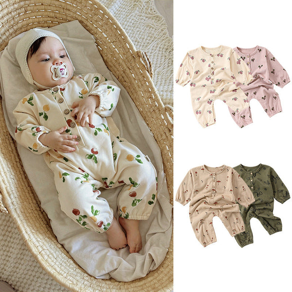 Autumn and Spring New Arrival Baby Unisex Cartoon Fruits Pattern Long Sleeves Crew Neck Rompers