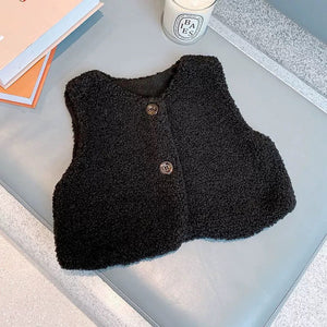 Baby Berber Fleece Design Button Front Warm Coat Vest