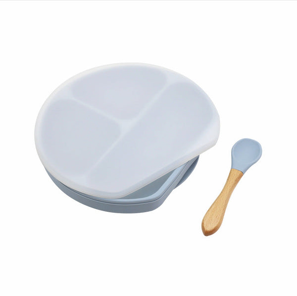 Baby Silicone Compartment Plate With Wooden Spoon