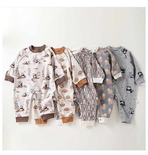 Autumn and Spring New Arrival Baby Unisex Animals Pattern Long Sleeves Crew Neck Rompers