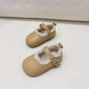 Ins Infant Baby Girl Solid Color Plush Warm Anti-Slip Shoes In Winter