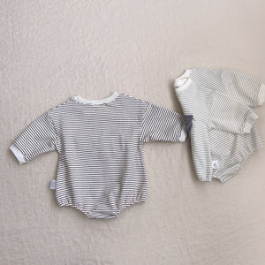 Baby Girl Striped Pattern Big Pocket Design Newborn Bodysuit