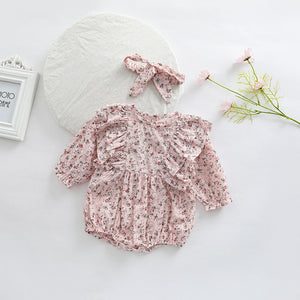 Baby Girl Ditsy Flower Pattern Long Sleeve Cute Bodysuit