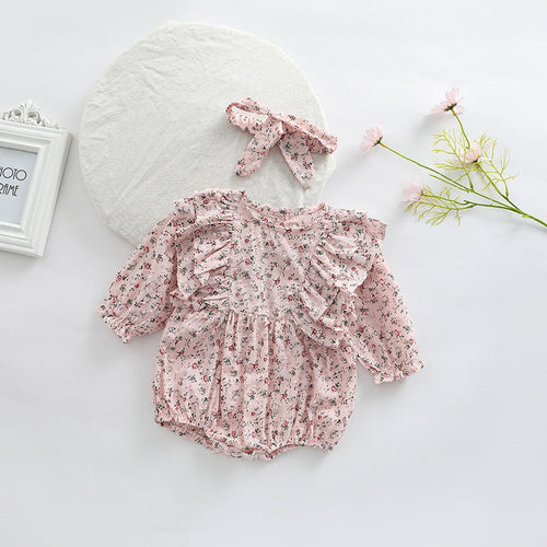 Baby Girl Ditsy Flower Pattern Long Sleeve Cute Bodysuit