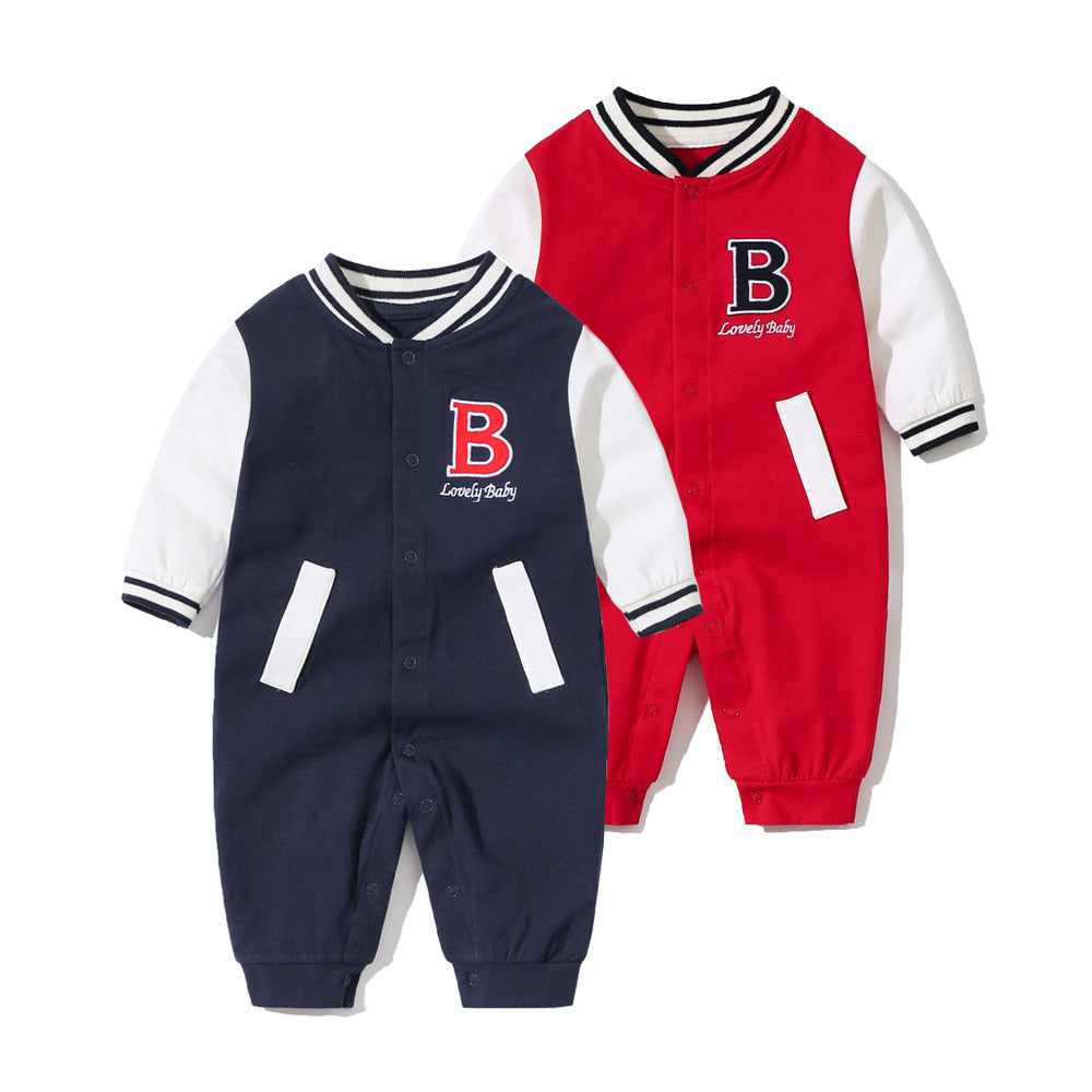 Baby Letter Embroidered Pattern Long Sleeves Baseball Rompers