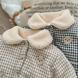 Baby Plaid Graphic Single Breasted Design Thickened Warm Winter Cotton Coat