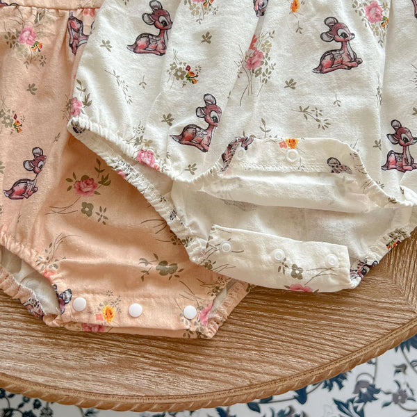 Baby Girl Flower & Deer Pattern Doll Neck Cotton Bodysuit