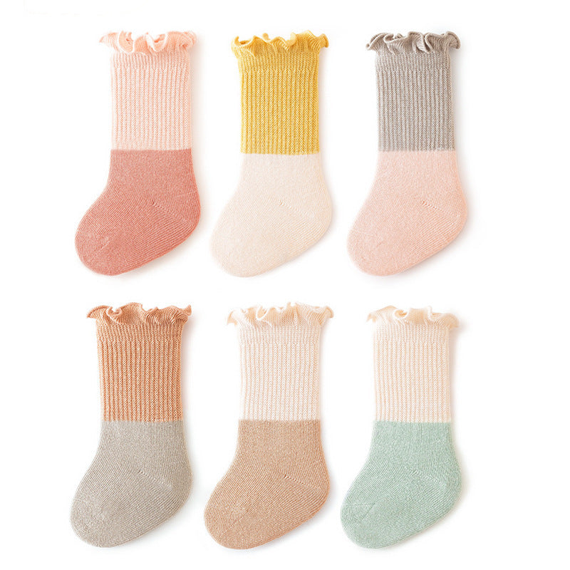 Baby Kids Unisex Color Patchwork Comfortable Ruffle Fringe Crew Socks