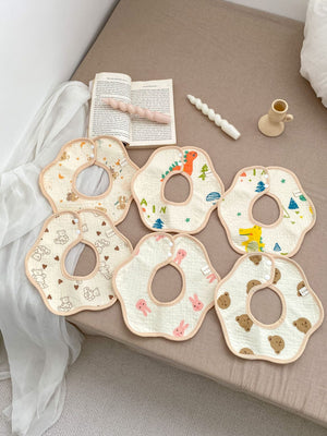 Adorable Cartoon Petal-Shaped Six-Layer Pure Cotton Muslin Bib