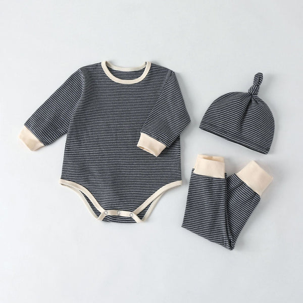 Baby Striped Graphic Bodysuit Onesies Combo Pants & Hat 3 Pieces Sets Tracksuit