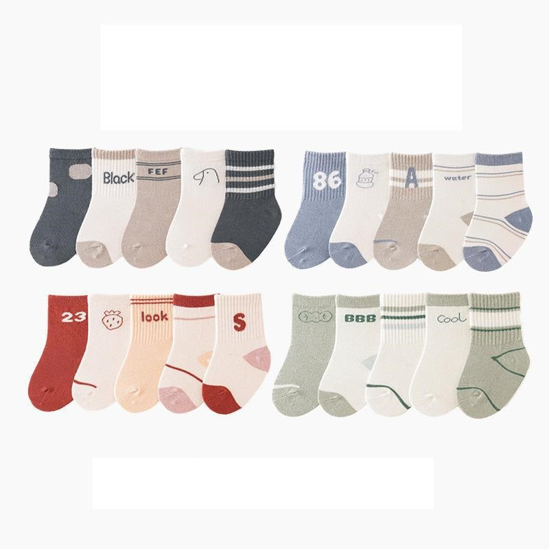 Baby Unisex Breathable Comfy Preppy Socks 5-Pair Set