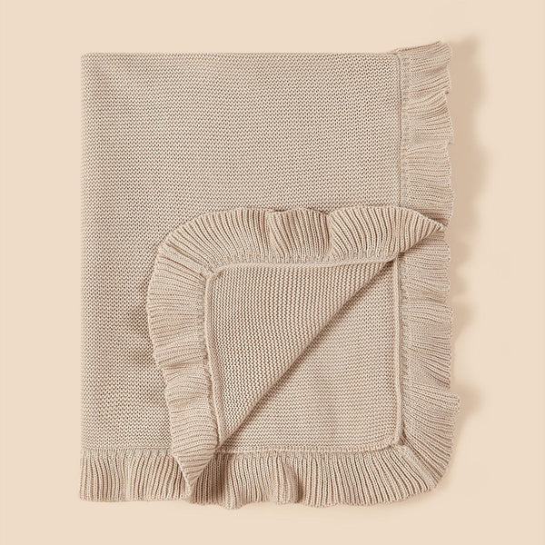 New Arrival Knitted Baby Blanket With Ruffle Trim Design: New Solid Color Pure Cotton Collection For All Seasons