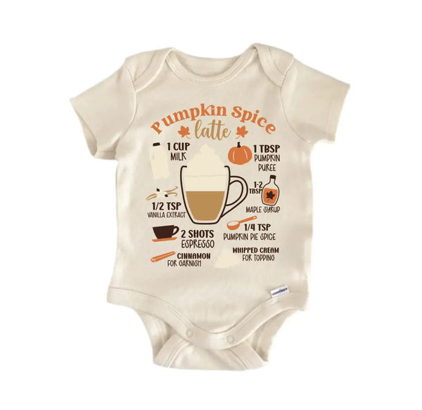 Pumpkin Spice Latte Recipe Fall Thankgiving - Baby Boy Girl Clothes Bodysuit Funny Cute Baby Bodysuit